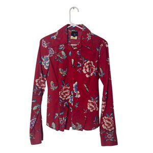 Just Cavalli Red Floral Long Sleeve Button-Up Shirt XS Cotton Womens